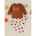thumbnail image 2 of Faithtur Ensemble de Pantalons Évasés et Chandail en Molleton à Col Rond Imprimé Lettre pour Petites Filles, Ensemble 2 Pcs pour Enfants, 2 of 9