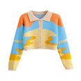thumbnail image 3 of Women‘s Button Down Sweater Crop Tops Long Sleeve Color Block Knit Cardigan Lapel Spring Fall Outwear, 3 of 6