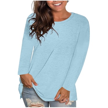 Yuyuzo Womens Plus Size Tops Long Sleeves Crewneck Loose Casual T-Shirts Fashion Solid Color Soft Comfy Tees Shirt Tops