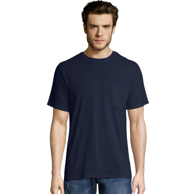 Hanes Mens X-Temp FreshIQ Workwear Pocket Tee Value 2-Pack, S, Navy