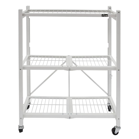 Origami R3 3 Tier Heavy Duty Foldable Garage Shelving with Wheels, White