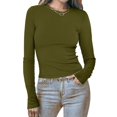 thumbnail image 2 of Timegard Hauts pour Femmes Col Ras du Cou Manches Longues Confortables Couleur Unie Camisoles Automne Décontracté Ajusté T-Shirts Hauts, 2 of 6