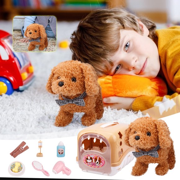 HOARBOEG Jouets pour Enfants Jouets en Peluche Cadeaux de Noël Chiots Jouets pour Enfants Marche Remuera Queue Simulation Chien Mignon Développement Bébé Famille