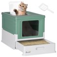thumbnail image 1 of PawHut Bac à Litière pour Chat Fermé avec Pelle, Plateau, Entrée par le Haut, Pliable, Vert, 1 of 10
