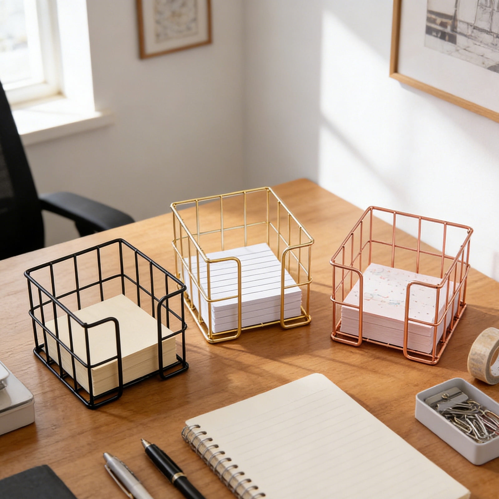 Vacemry 3Pcs Back To Study Desktop Organizer, Wrought Iron Openwork Mesh Grid Sticky Notes Holder, Industrial Style Office Desk Organizer for Home Office Desk Study Study Table Dorm Room Decor