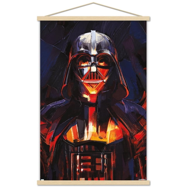 Star Wars : Obi-Wan Kenobi - Affiche Murale de Peinture Darth Vader, 22,375 Po x 34 Po, Représentant une Peinture Abstraite de Darth Vader avec des Coups de Pinceau Rouges, orange, Noirs et Bleus Dynamiques, Encadrée avec des Cintres en Bois Clairs pour une Présentation Murale Facile.