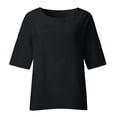 thumbnail image 4 of Dealovy Top For Women Plus Size 3/4 Sleeve T-Shirts Crew Neck Cotton Linen Side Split Solid Tee Blouses, 4 of 7