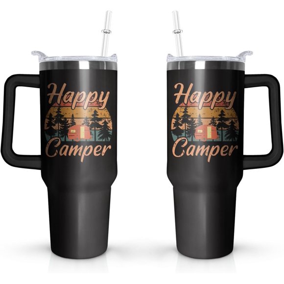 40 oz Camping Coffee Mug Cup Vacuum Insulated Travel Tumbler with Handle Lid and Straw,Rv Camping Essentials Accessories