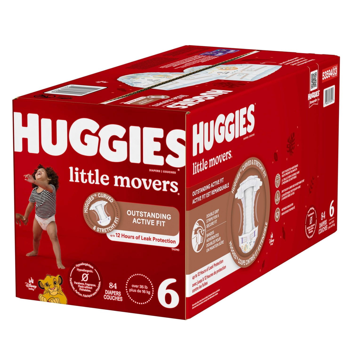 Couches pour bébés Huggies Little Movers, taille 6 (35 livres et plus), 84 couches