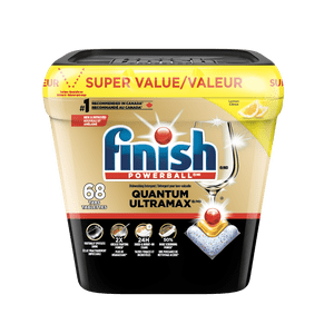 Finish® Quantum UltraMAX® Lave-vaisselle automatique Détergent, citron - Enlève les taches brûlées & 24 h taches séchées, pas de prérinçage nécessaire, 68 Nombre