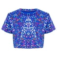 thumbnail image 3 of Haitryli T-Shirt Court à Manches Courtes pour Filles, Imprimé Coloré, Métallique Brillant, Col Rond, Costume pour Danse et Spectacle, Bleu 140, 3 of 7