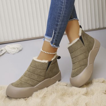XIMIN Womens Winter Snow Boots Ankle Boots Warm Plush Lined Booties Slip On Walking Hiking Cotton Shoes Platform Sneakers Outdoor Non-Slip Fleece Short Boot