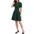 thumbnail image 4 of INSPIRE CHIC Robe de Bureau pour Femme, Encolure Cœur, Plissée, Manches Courtes, Ligne A, Robe Fourreau, TP Vert Foncé, 4 of 6