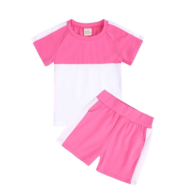 Ensemble Deux Pièces T-Shirts pour Filles Couleur Unie Col Rond Manches Courtes et Shorts