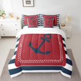 thumbnail image 2 of Erosebridal Ensemble de Literie Complet à Motif d'Ancre Format Grand, Ensemble de Lit à Thème Nautique, Décor de Chambre Bleu Marine Rouge, Réversible 7 Pcs, 2 of 5