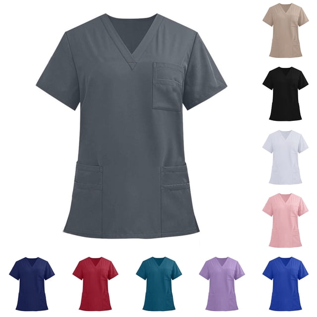 T-Shirt à Col Rond pour Homme à Manches Courtes avec Poche, Haut Tee avec Pantalon à Taille Élastique, Uniforme d'Infirmier, Ensemble de Sarraus pour Soignant, Travail à l'Hôpital, Tenue Décontractée Quotidienne / IhhxPro, Navy S