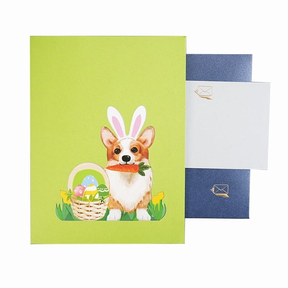 TIMIFIS Paper Jam Cute Creative Easter Greeting Card 3D Stereo Holiday Blessing Card Ear Corgi Invitation Cards