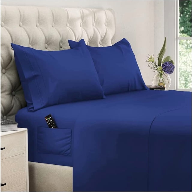 400 Thread Count 4 Piece Quality Sheet Set Deep Pocket 18 Inch 100% Egyptian Cotton Solid Pattern with 2 Side Pockets