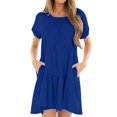 thumbnail image 2 of GZWYHT Robes d'Été, Robes pour Femmes 2025 Robe Décontractée Unie Col Rond Manches Courtes Couture Grande Robe Mi-Longue Robes Midi, Robes Fluides, Robe Bleue, Robes Petites, 2 of 6