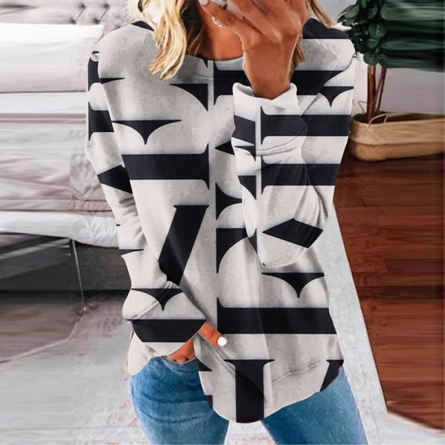50 % de Rabais Liquidation Chandail Surdimensionné pour Femmes 2023 Col Rond Mode Décontractée Manches Longues Imprimé Chandail Hauts Blouse
