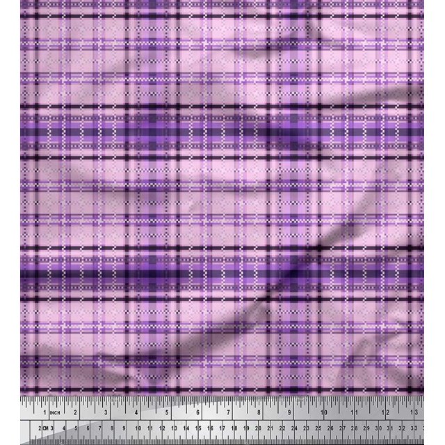 Soimoi Poly Georgette Fabric Window Pane Check Decor Fabric Printed Yard 52 Inch Wide