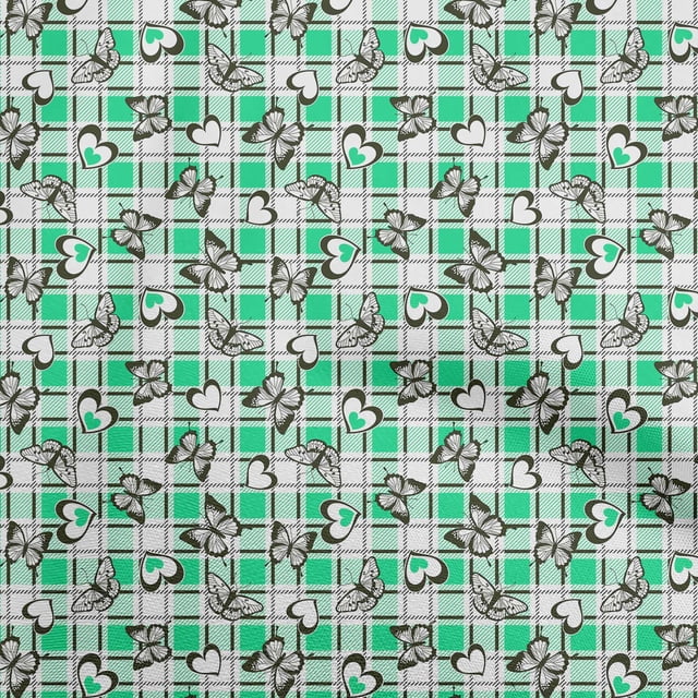 oneOone Cotton Poplin Twill Sea Green Fabric Checks Heart & Fabric For Sewing Printed Craft Fabric By The Yard 56 Inch Wide