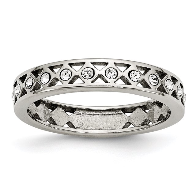 Stainless Steel Polished Crystal 4.50mm Band Ring 8 Size