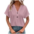 thumbnail image 1 of Dealovy Womesn Tops Summer Casual V Neck Buttons T-Shirts Short Sleeve Solid Color Loose Fitted Tees, 1 of 7
