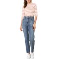 thumbnail image 2 of INSPIRE CHIC Hauts pour Femmes Non Doublés Col Rond Manches au Coude Coupe Ajustée T-Shirt Décontracté TP Rose Blanc, 2 of 8