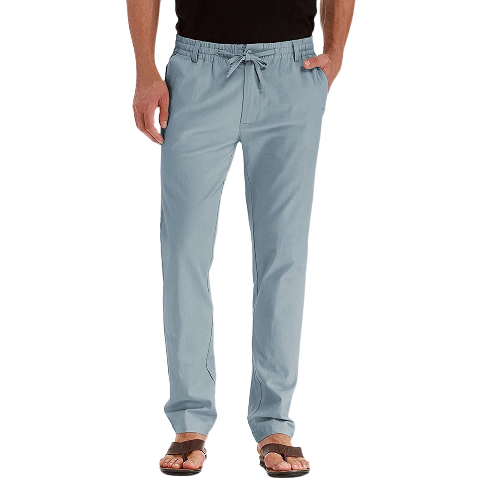 WEIYLL Mens Pants Casual Elastic Waist Adjustable Drawstring Blue Trousers Size XXXL