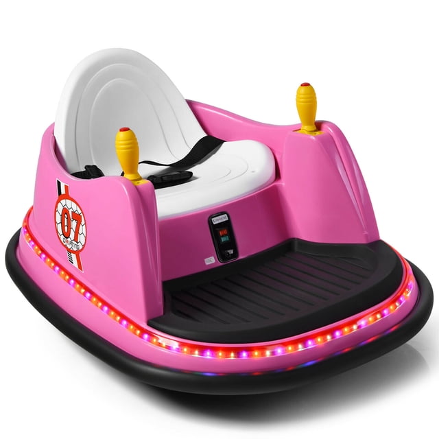 Gymax Voiture Tamponneuse 6 V pour Enfants, Jouet de Course à Rotation 360° avec Télécommande, Rose