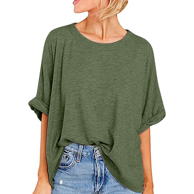 Plebaso T-Shirts Surdimensionnés pour Femmes Manches Courtes Col Rond T-Shirts d'Été Décontractés Amples Blouses 2025