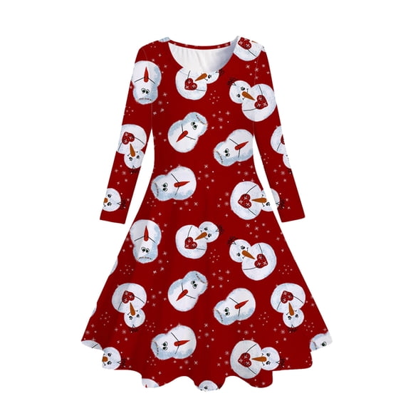 TBWNWG Festive Holiday Party Dress for Girls Featuring Enchanting Deer and Christmas Tree Prints,Size 8-9 Years