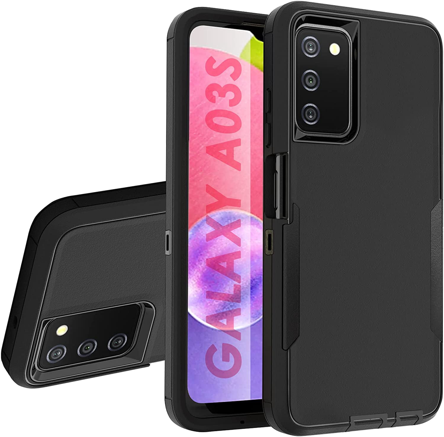 HAHDAXIA for Samsung Galaxy A03s Phone Case, Shockproof Protective with Dual Layer, Drop Proof Case with Rugged Military Grade Protection, Heavy Duty Mobile Phone Cover (Black)