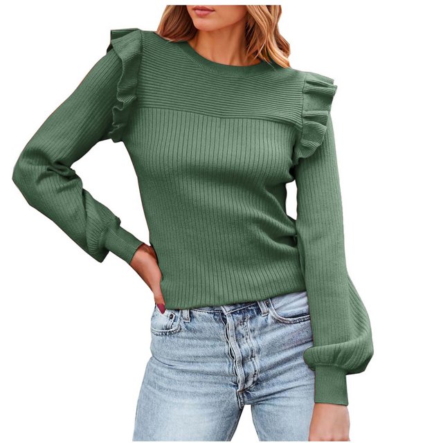 MESSUEN Chandail à Col Rond pour Femmes Hauts à Volants pour Femmes Chandails à Enfiler Hauts Mode pour Femmes Hauts d'Été pour Femmes T-Shirts Chemisiers pour Femmes Décontractés d'Été Vert TG