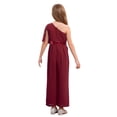 thumbnail image 2 of Sinleey Girls Ruffled Sequins Jumpsuit One Shoulder Wide Leg Long Pants Romper Wedding Prom Playsuit Burgundy 14, 2 of 6