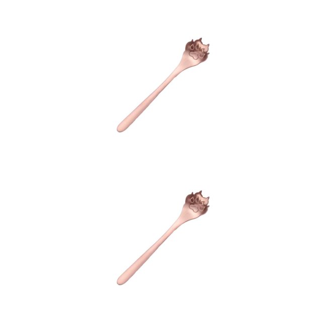 Redempat Cute Tea Spoon Exquisite Stainless Steel Spoon For Tea Drinking Teaware dog paw rose gold 1 2Set