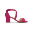 thumbnail image 3 of BLISSFUL STEP Women's Open Toe Cross Strap Mid Block Heel Sandals Hot Pink 9, 3 of 8