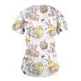 thumbnail image 5 of Pompotops Femmes Mode Pâques Lapin Imprimé V-Cou à Manches Courtes Poche Workwear Top, 5 of 5