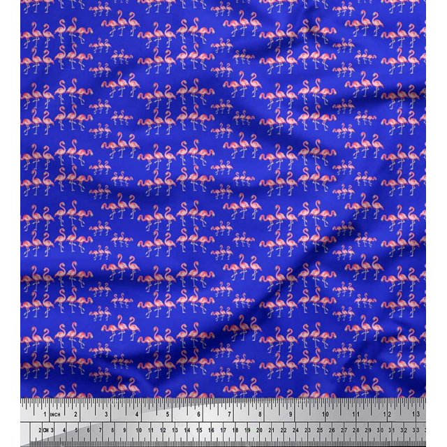 Soimoi Polyester Crepe Fabric Flamingo Bird Print Sewing Fabric Yard 52 Inch Wide