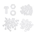 thumbnail image 1 of Uxcell 30 Set M2x4mm Nylon Plastic Cross Round Head Screw Phillips Bolts Hex Nuts Flat Washers Assortment Kit, Metric Full Thread Bolt Fasteners for DIY Machine Assembly, White, 1 of 7