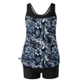 thumbnail image 4 of UPPADA 2 Piece Full Coverage Swimsuits for Women Floral Athleti Crewneck Bathing Suits High Waisted Tummy Control Modest Swimwear Comfy Tankini Top with Shorts Blue,S, 4 of 5