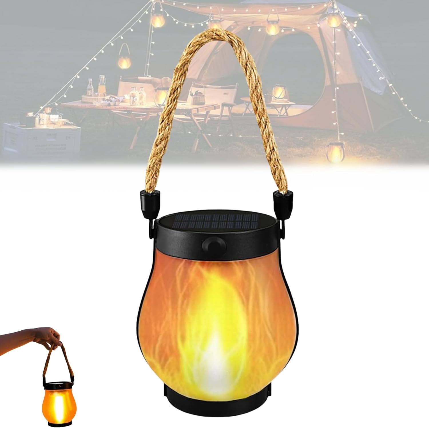 Dancing Flame Solar Lantern – IP65 Waterproof, Flickering LED Garden Light With USB & Solar Charging, 2 Modes, For Patio Yard Decor