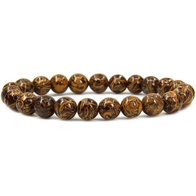 Bracelet Extensible Unisexe en Perles Rondes 8 mm en Jaspe Peau de Tigre Naturel