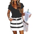 thumbnail image 2 of QATAINLAV Robes d'Été pour Femmes 2025 Été Décontracté Cordon Taille Élastique Col en V Robe Mini Tendance Robe T-Shirt à Rayures avec Poches Noir m, 2 of 7