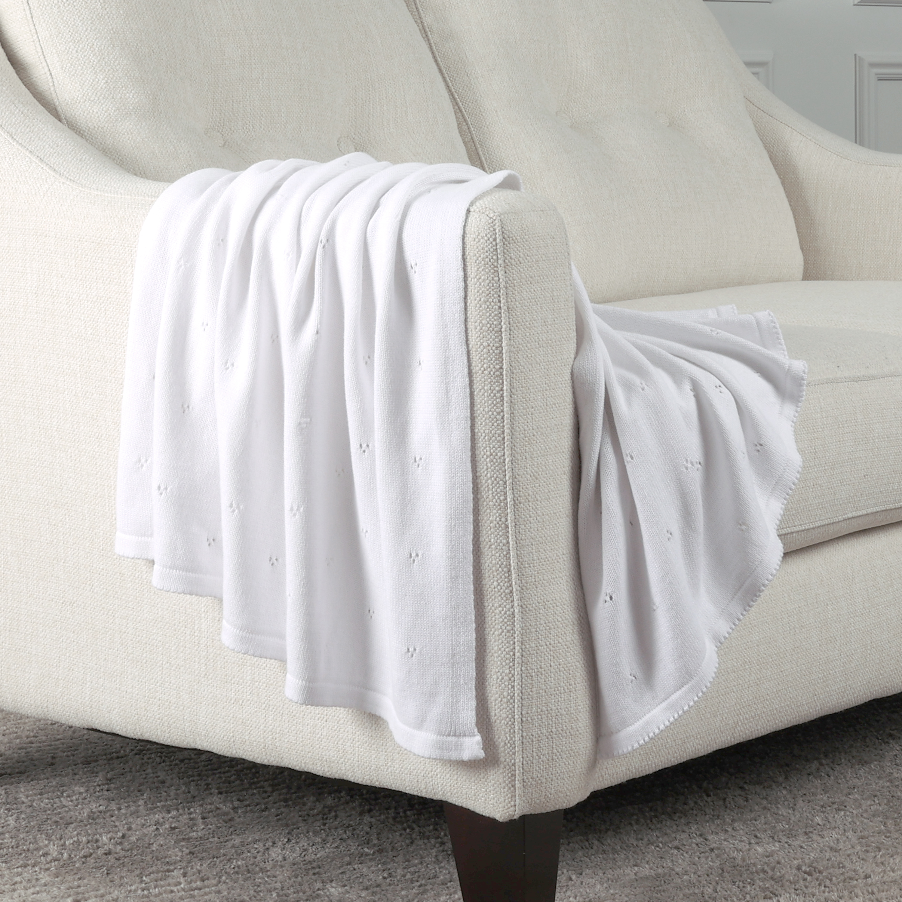 Couverture bébé en tricot de coton biologique blanc 76 x 102 cm