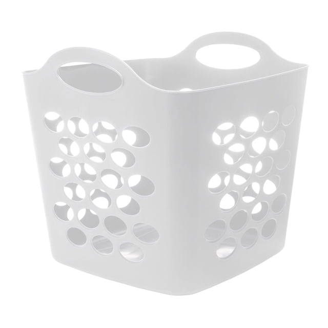 Mainstays Panier Carré flexible en Blanc, un Panier de Rangement Carré flexible de 1,5 Boisseau (33 Litres) avec Poignées Intégrées et Découpes Circulaires pour la Circulation d'Air, Idéal pour Organiser Toute Pièce de la Maison et Souvent Utilisé pour Ranger des Jouets Ou la Lessive.