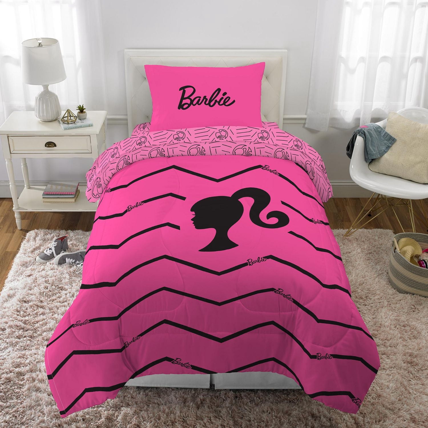 Édredon pour lit 1 place/double et taie d'orieller Barbie "Barbie Chevron"