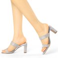 thumbnail image 2 of BLISSFUL STEP Women's Rhinestone Square Toe Chunky Block Heel Slides Sandals, 2 of 5