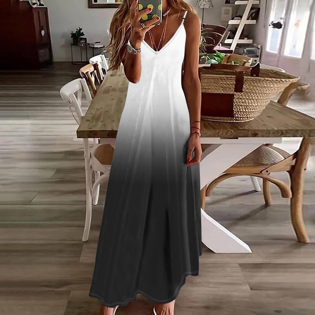 FcBaudy Robe Camis Sans Manches à Col en V, Robes d'Été pour Femmes, Robes pour Femmes Robes d'Été pour Femmes Imprimé Robe Sans Manches à Col Rond Robes Décontractées Robes pour Femmes